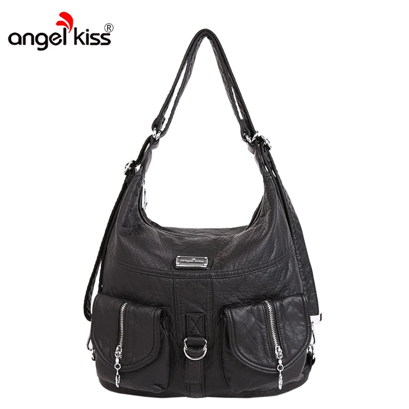 

Angelkiss Brand Large Capacity Women Handbag Tote in Eco-Friendly Washed PU Leather Soft and Light Weighted Lady Shoulder Bag