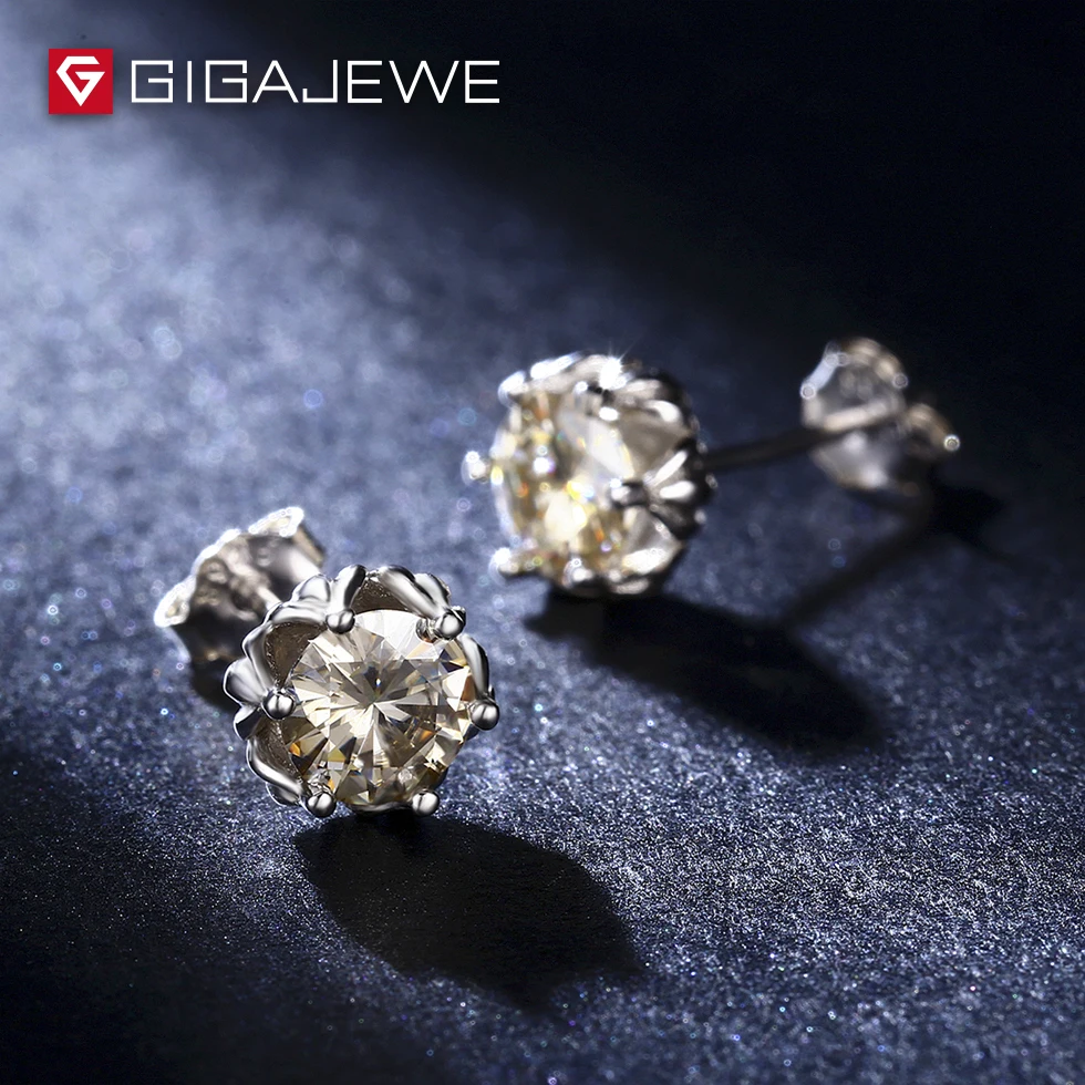 GIGAJEWE всего 1.2ct шампанское Алмазный тест прошел Moissanite Специальные Серьги