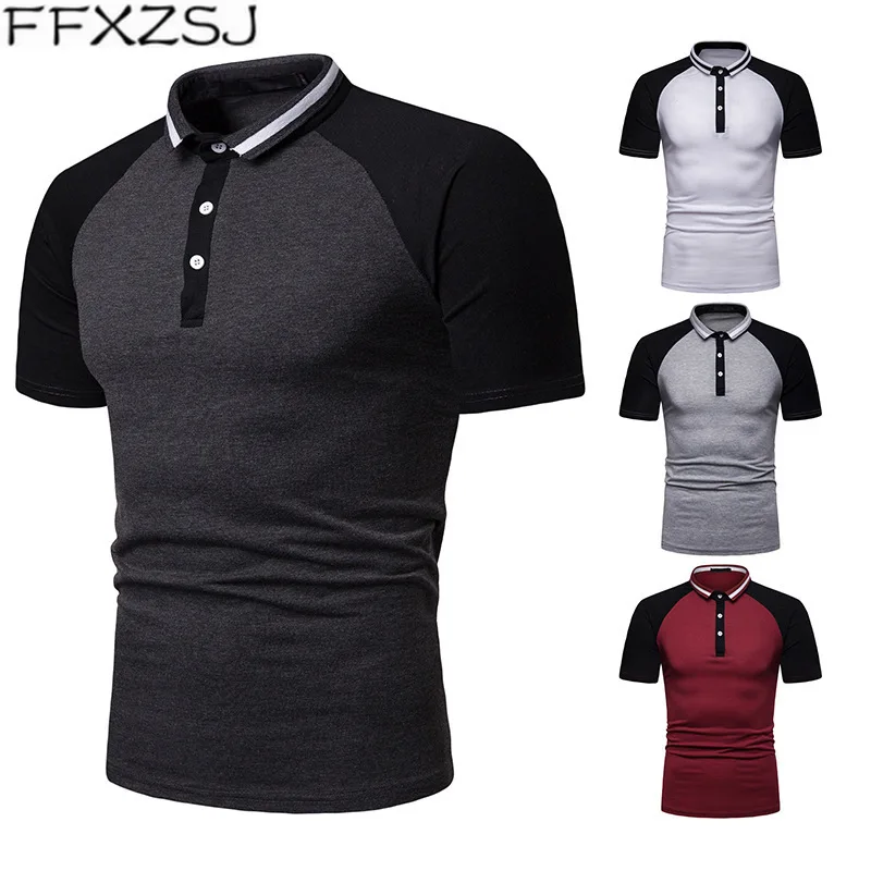 

FFXZSJ Brand Casual Polo Shirt Men Summer Contrast Color Raglan Sleeves Polos Cotton Breathable Men's Bottoming Shirt Camisa