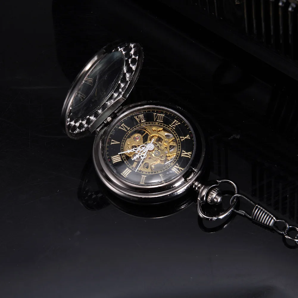 Men Women Quartz Pocket Watch Retro Glass Rome Number Dial with Chain LL@17