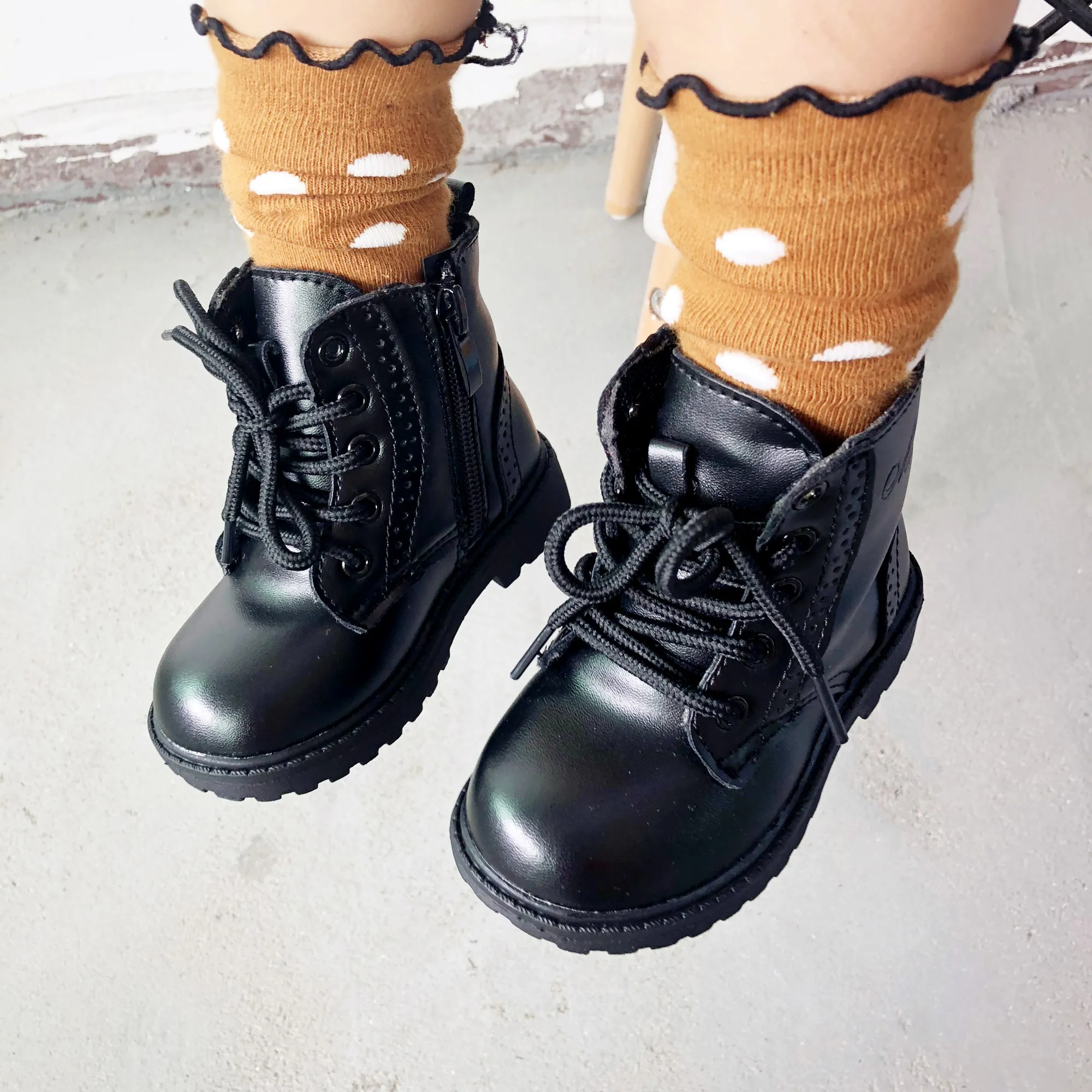 Детские ботинки Koovan Осень зима 2018 детская обувь для мальчиков и девочек черные