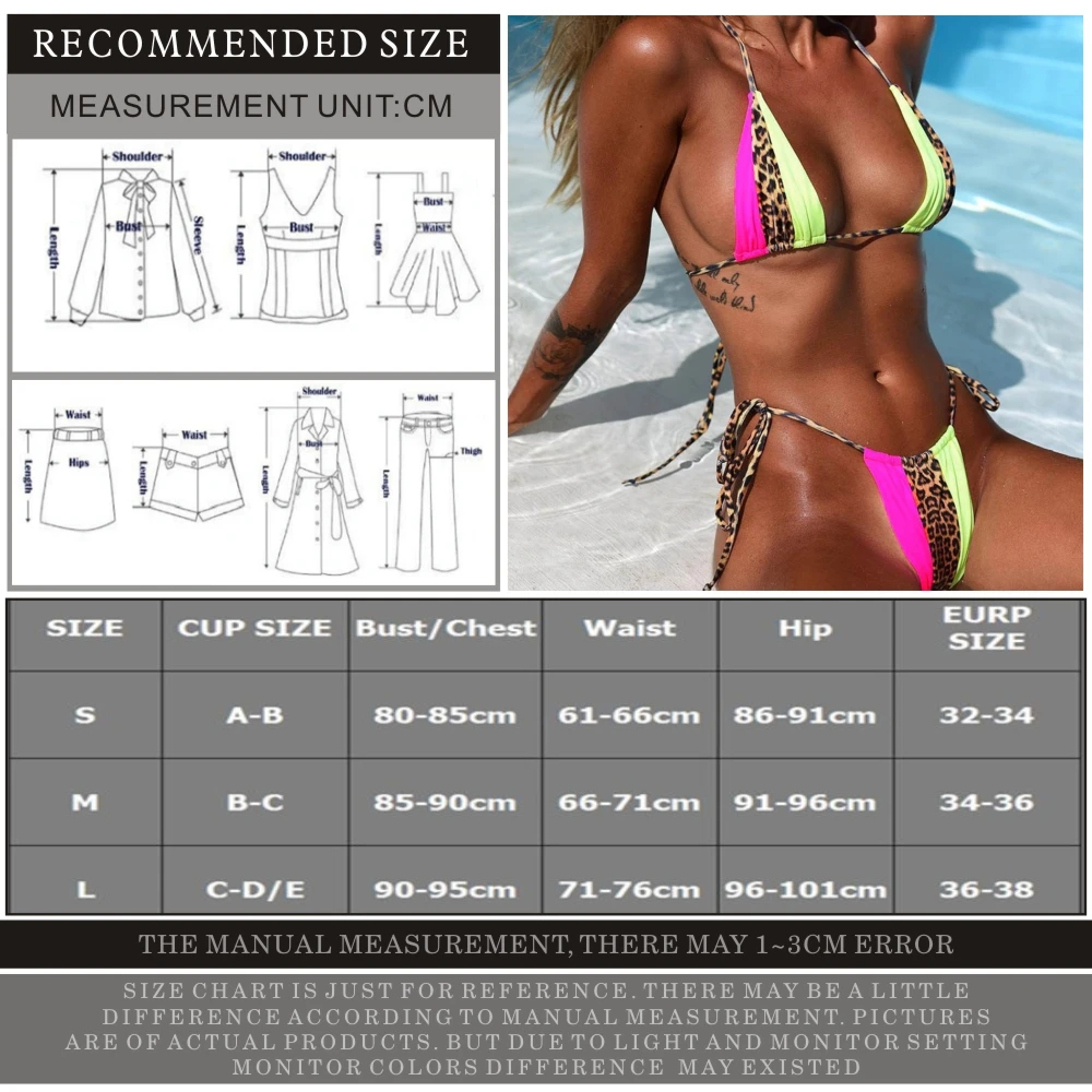 Женский раздельный купальник FDBRO простой Леопардовый сшитый бандажный