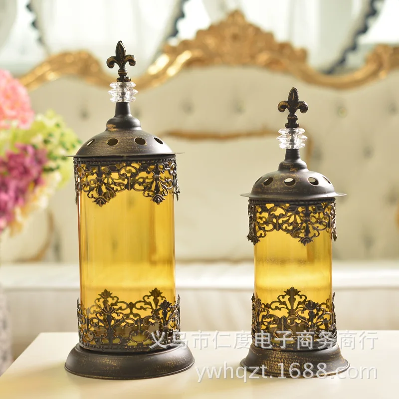 

C Iron crafts retro glass candlestick Christmas Candlestick wholesale wedding photography Home Decoration