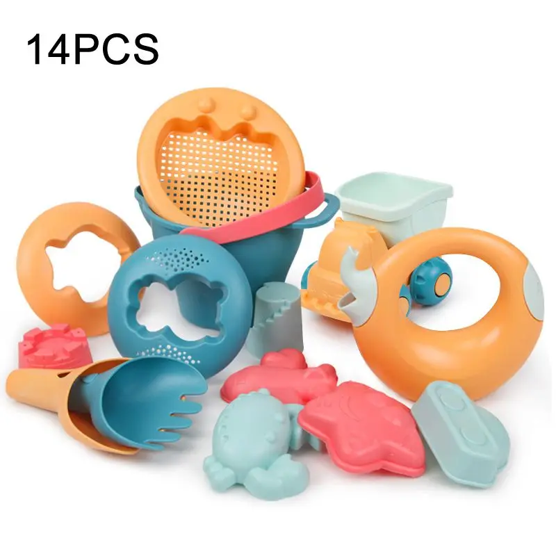 14PCS Мягкие пластиковые пляжные игрушки лопаты песочница ведра Набор Летние Водные Игрушки для песка детские пляжные игрушки формы в виде животных высокого качества - Цвет: 14PCS