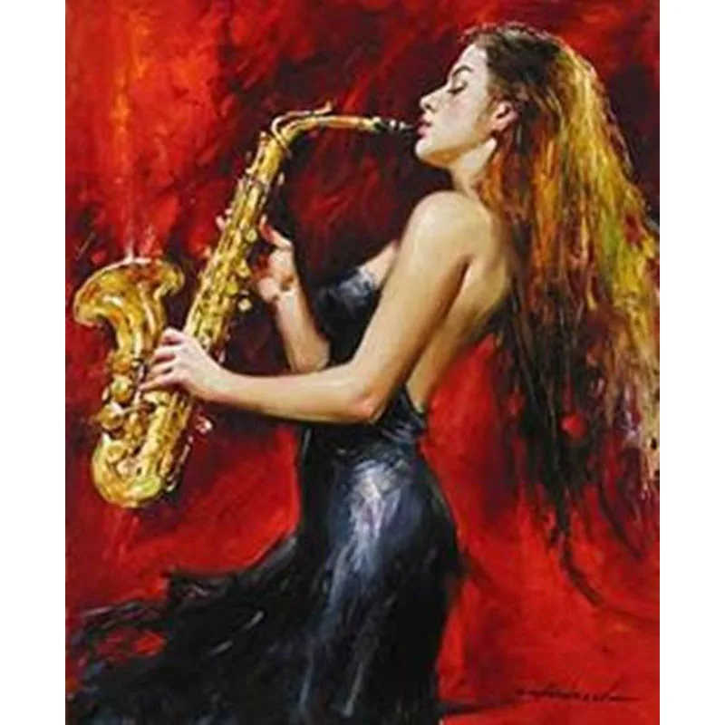 Hand Painted Abstract Beautiful Girl Musical Nstrument Oil Painting Canvas Decoration Home Wall Living Room Artwork Fine Art | Дом и сад