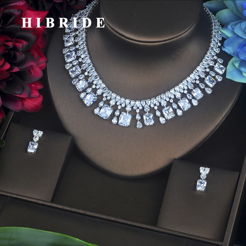 HIBRIDE новый дизайн квадратный кубический циркон круглый ожерелье серьги наборы