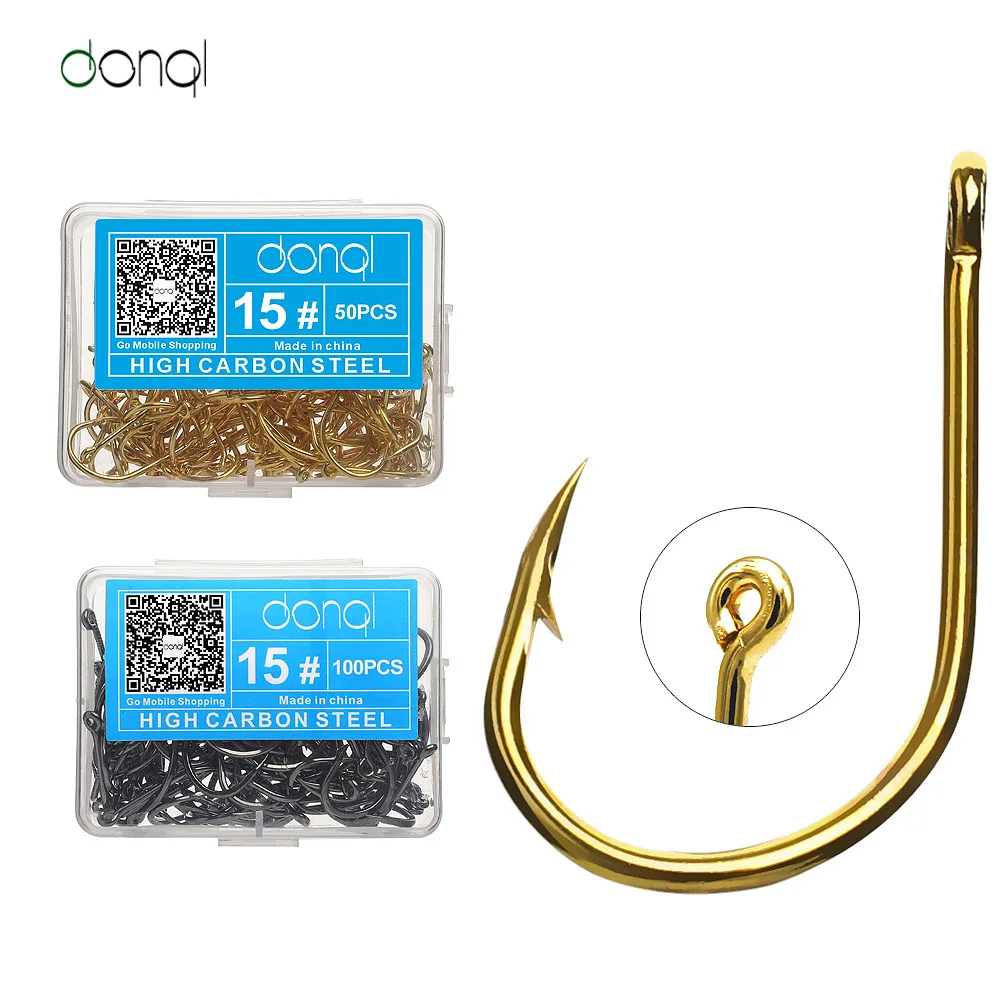

DONQL 100 шт./кор. рыболовные крючки из высокоуглеродистой стали, джиг-головка для ловли карпа, рыболовные аксессуары для ловли нахлыстом, зазуб...