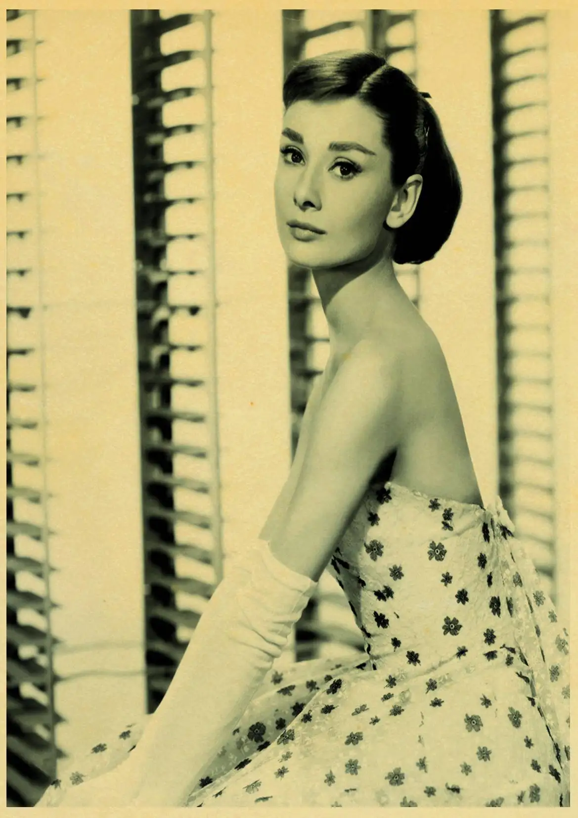 Audrey Hepburn wall art poster brown kraft paper print retro style home decor sticker | Дом и сад