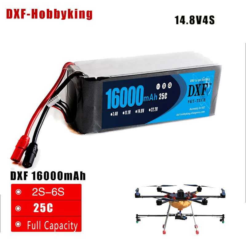 

Аккумулятор DXF Lipo FPV Для дрона, 14,8 в, 16000 мАч, 25C, макс. 50C, игрушки и хобби для квадрокоптеров, вертолетов, радиоуправляемых моделей, литий-полим...