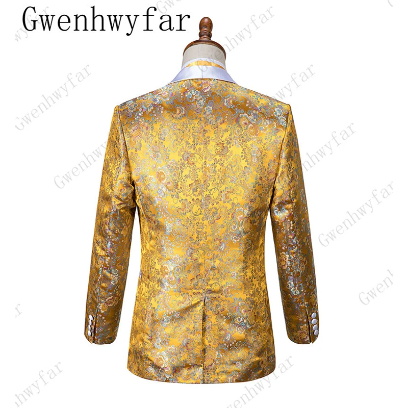 Gwenhwyfar/Новинка модные костюмы смокинги с золотыми рукавами одежда для жениха