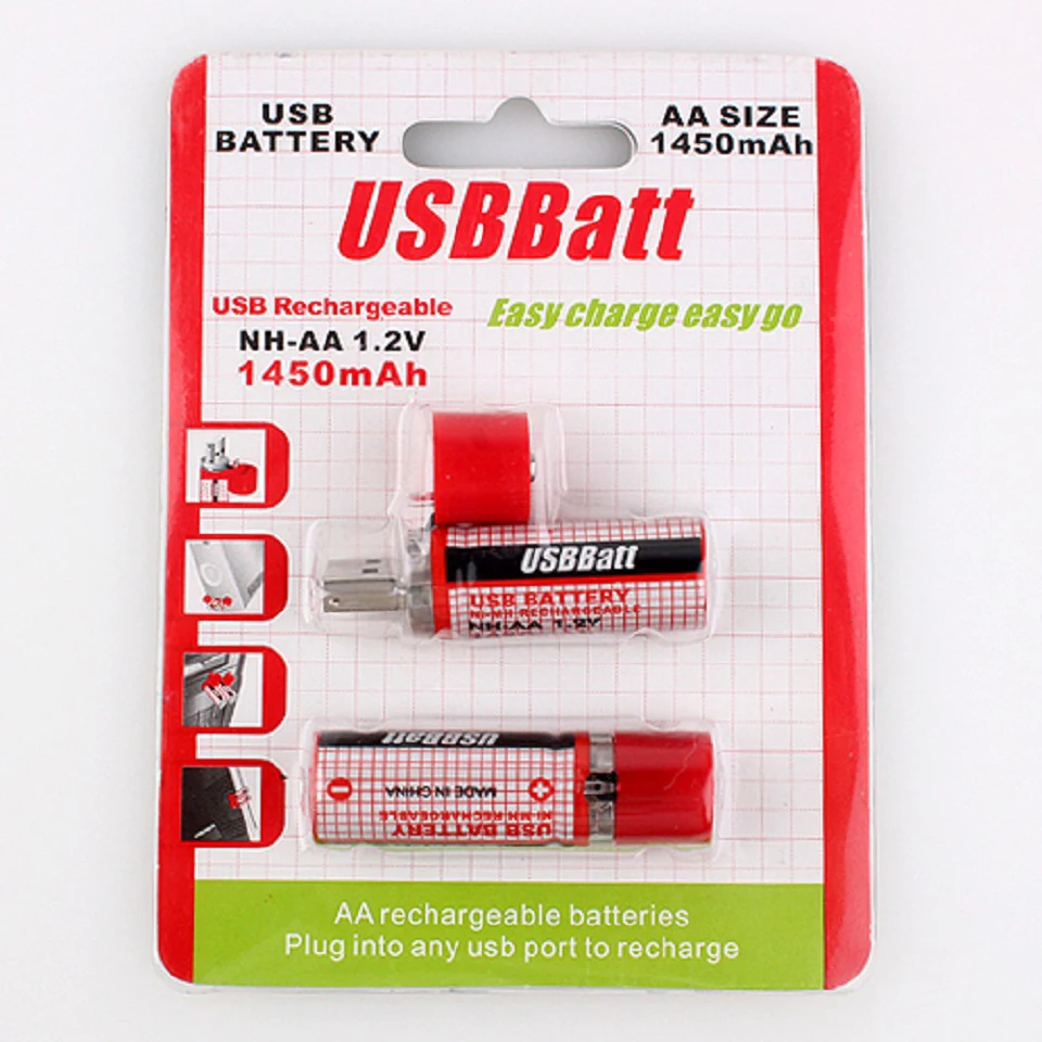

2023 LiitoKala USB battery AA 1.2V 1450mAh NI-MH Cells USB Rechargeable Battery LED Indicator (Red)