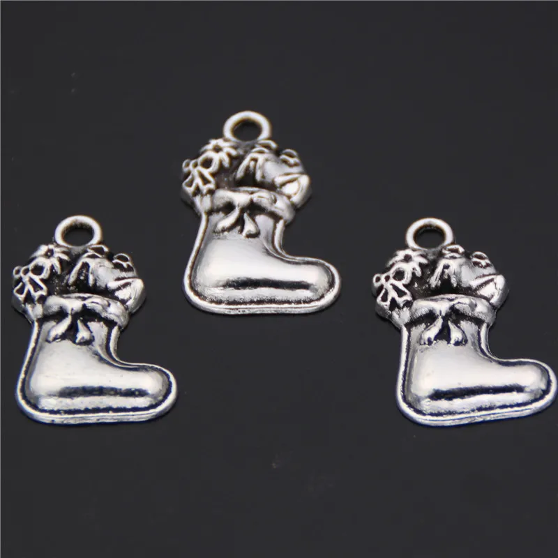 

10pcs Silver Plated socks Metal Pendant Hip-hop Style Necklace Bracelet DIY Charm Christmas Jewelry Handicraft Making 24*12mm