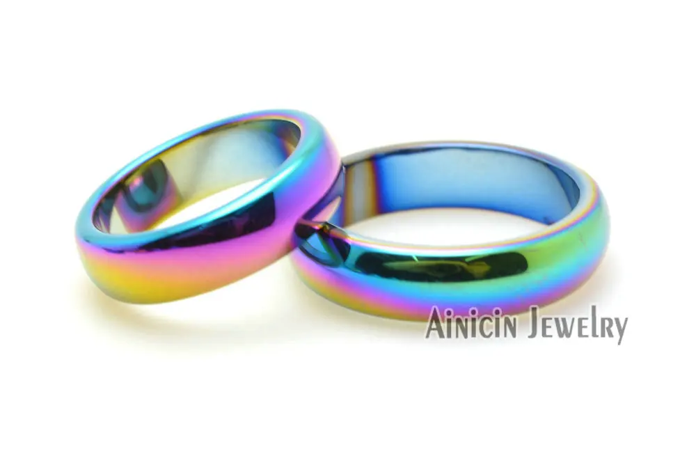 Кольцо с радужным покрытием из гематита #6 ~ #10 для мужчин и женщин модные
