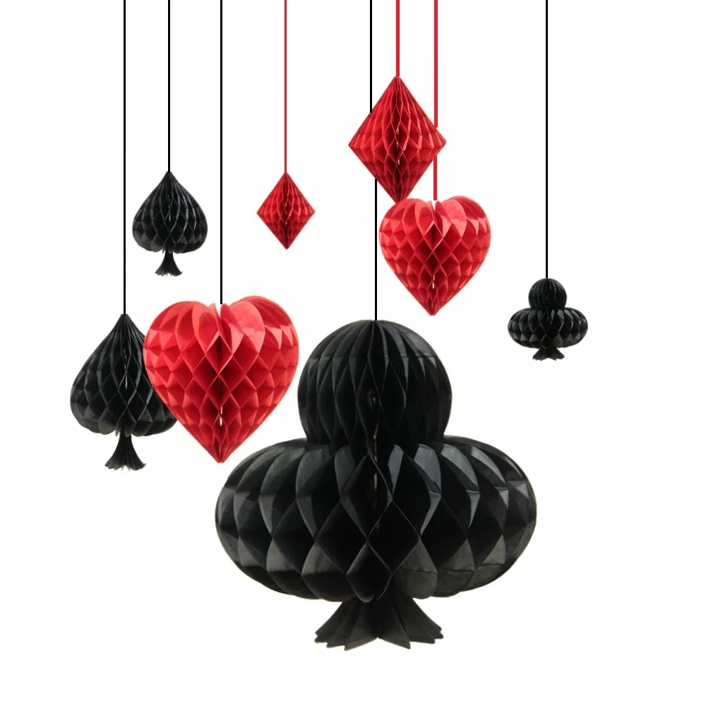 

4 шт./компл. декор для темативечерние Казино Лас-Вегаса сотовые подвесные игральные карты символов спиральный набор для казино декор для веч...