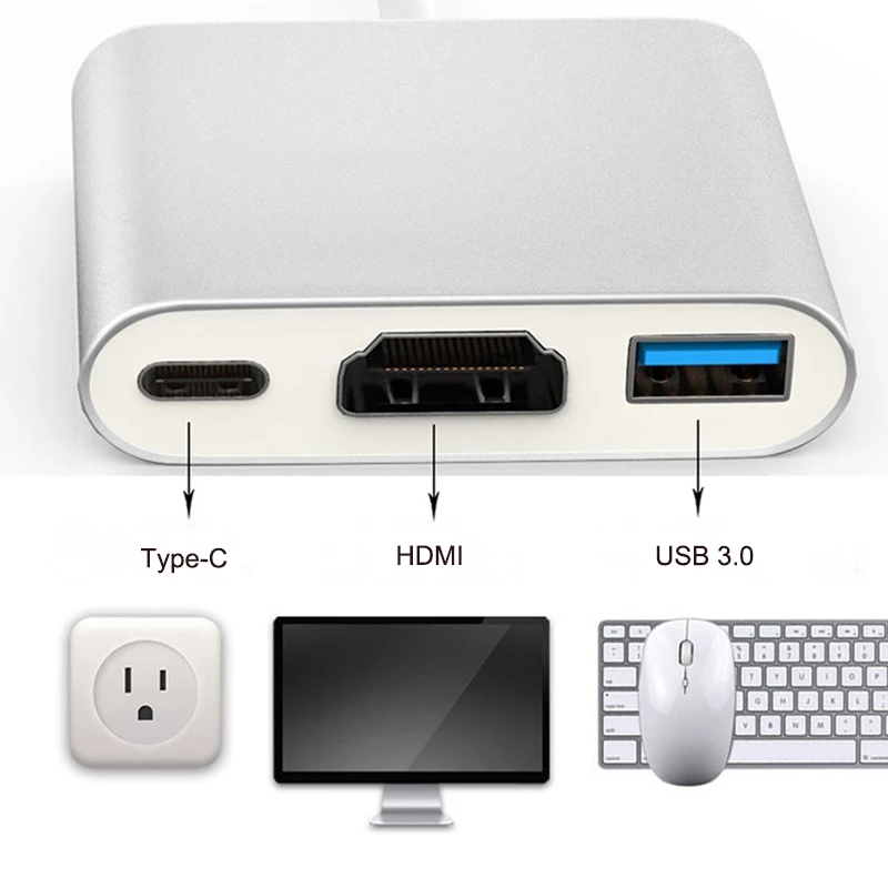 USB концентратор 3 в 1 с портом 2018 Type C на 4K HDMI|USB-хабы| |