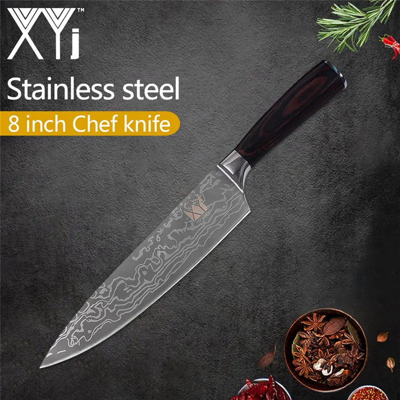 G.8 chef knife XYj 6 шт. набор кухонных ножей из нержавеющей стали, острый Высокоуглеродистый нож с красивым узором, цветные ножи с деревянной ручкой, кухонные инструменты - Цвет: G.8 chef knife