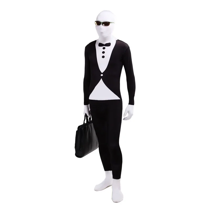 Black White Gentalmen Leotard Bodysuit Full Body Lycra Spandex Zentai Suit printed tuxido unisex Costume | Тематическая одежда и