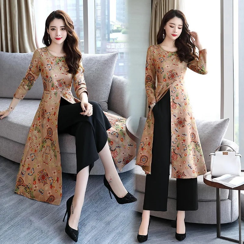 2 шт./комплект с цветочным принтом Модные Этнические Элегантные платья и брюки