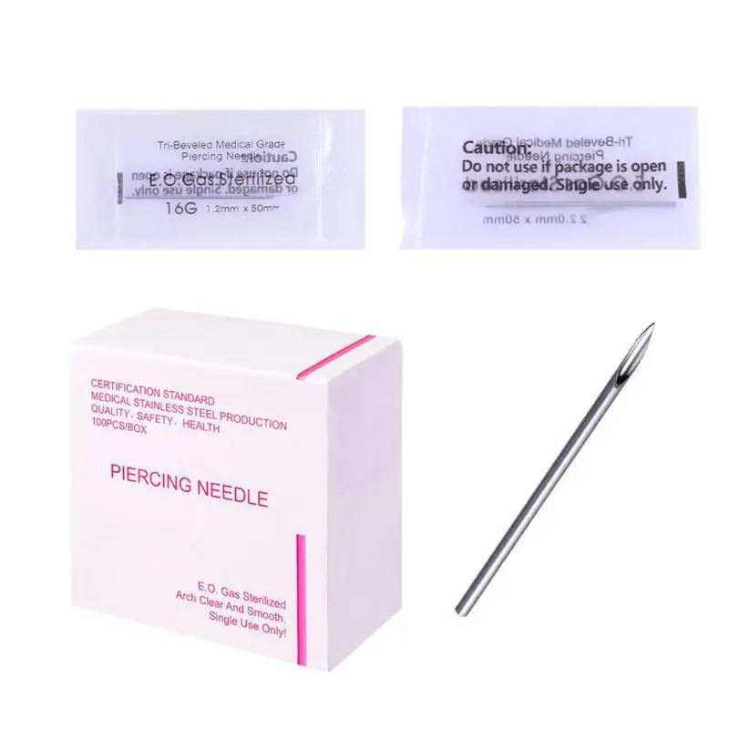 

10pcs/100pcs Disposable Sterile Body Piercing Needles Medical Tattoo Piercing Needles For Ear Nose Navel Lip 14g/16g