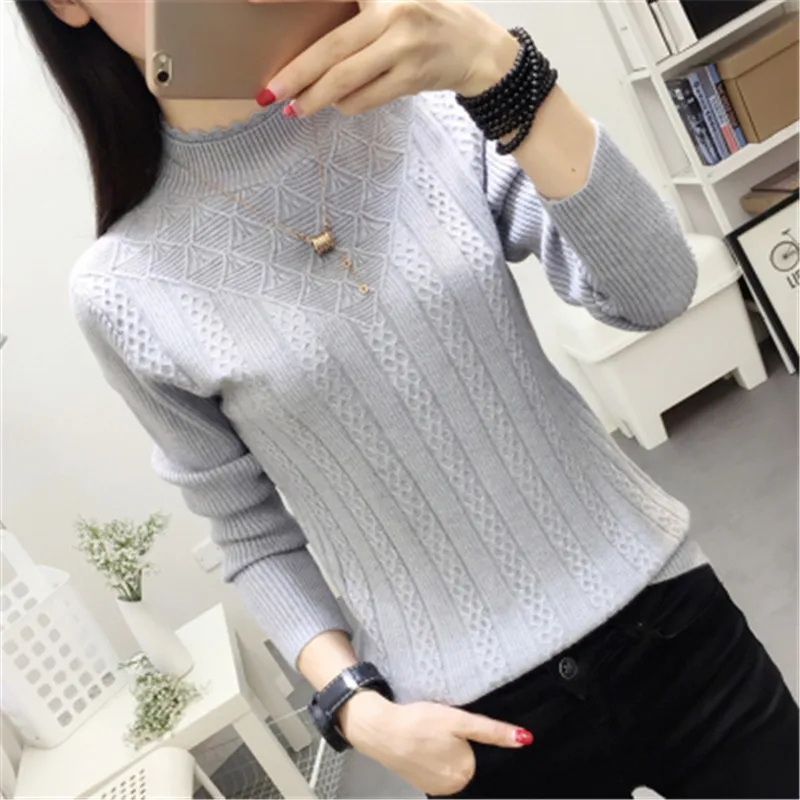 Winter Sweater Women 2018 New Fashion Half-Turtleneck Knitted Pullover Slim Large Size Knit Bottom Shirt Clothing PZ860 | Женская одежда