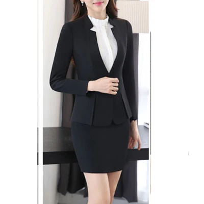 Skirt blazer black Высококлассный деловой костюм из двух предметов для девушек, для свадьбы, офиса, размера плюс, Униформа, серые женские деловые костюмы для работы - Цвет: Skirt blazer black