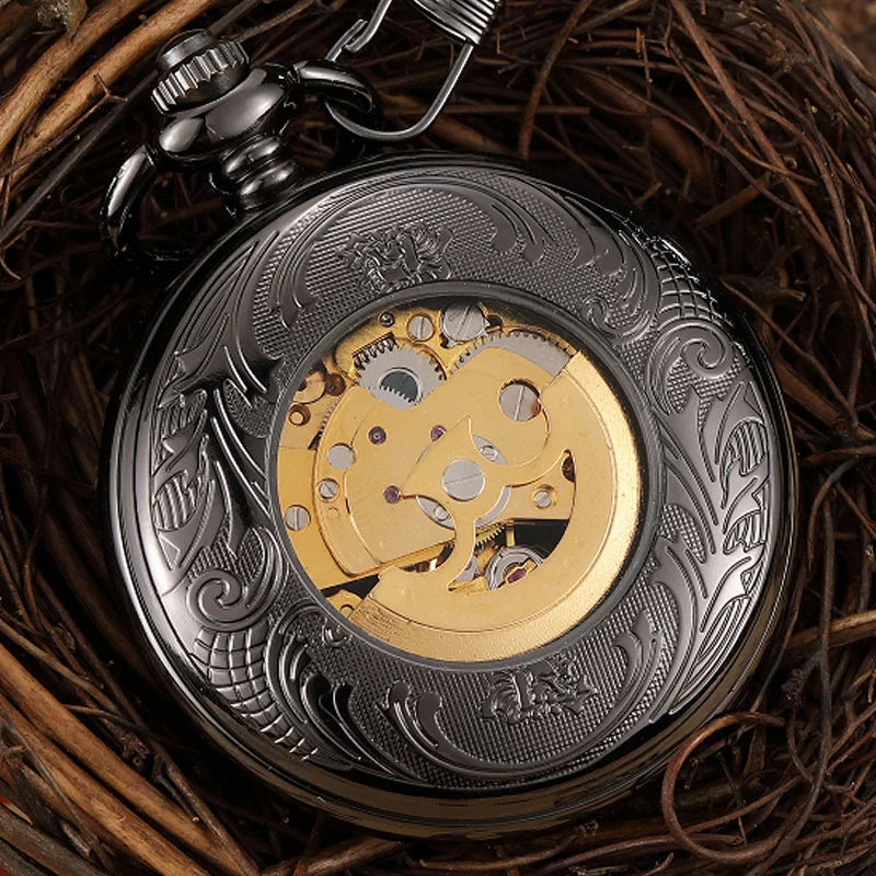 Hand Wind Mechanical Pocket Watch for Men With Roman Numberals Steampunk Skeleton Fob Chain Watches Pendant Relogio De Bolso | Наручные