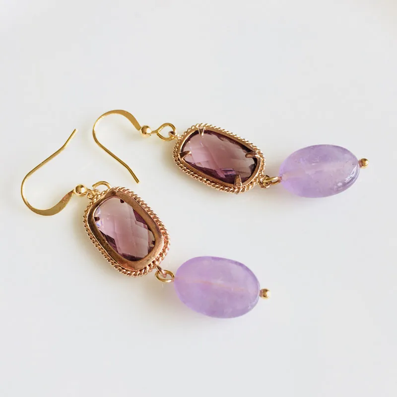 

gold color fashion jewelry Dangle Earrings handmade earring with purple crystal for women gift