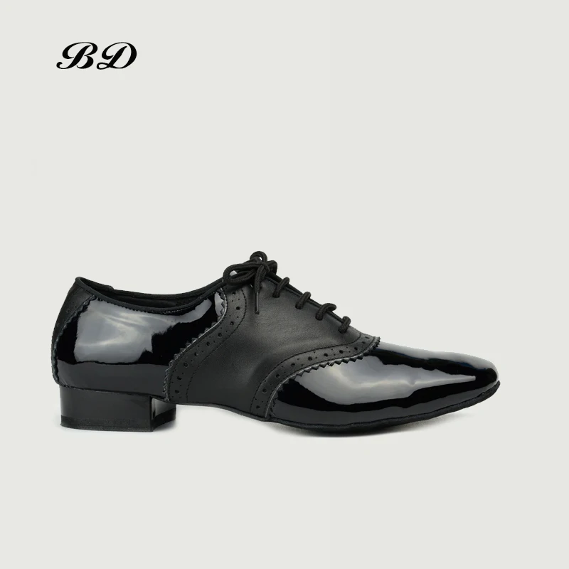TOP BD Dance Shoes Ballroom MEN Latin Shoes Man Shoe BDDANCE 315 Authentic Straight Sole Black Into Soft Leather Patent Leather