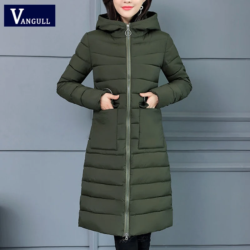 Женское длинное пальто Vangull теплое хлопковое с капюшоном и длинным рукавом