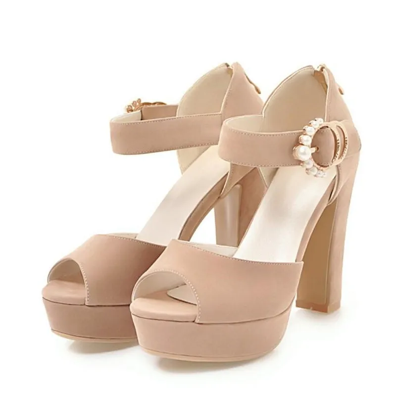 Women sandals Summer New pattern fashion Pearl Super high heel Fish mouth Women sandals black sexy Waterproof Sandals size 34-43