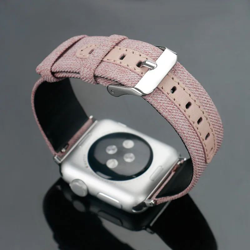 pink Кожаный ремешок для Apple watch band 44 мм 42 мм 40 мм 38 мм correa aplle Iwatch band 3 2 холст браслет на запястье ремень аксессуары для часов - Цвет ремешка: pink