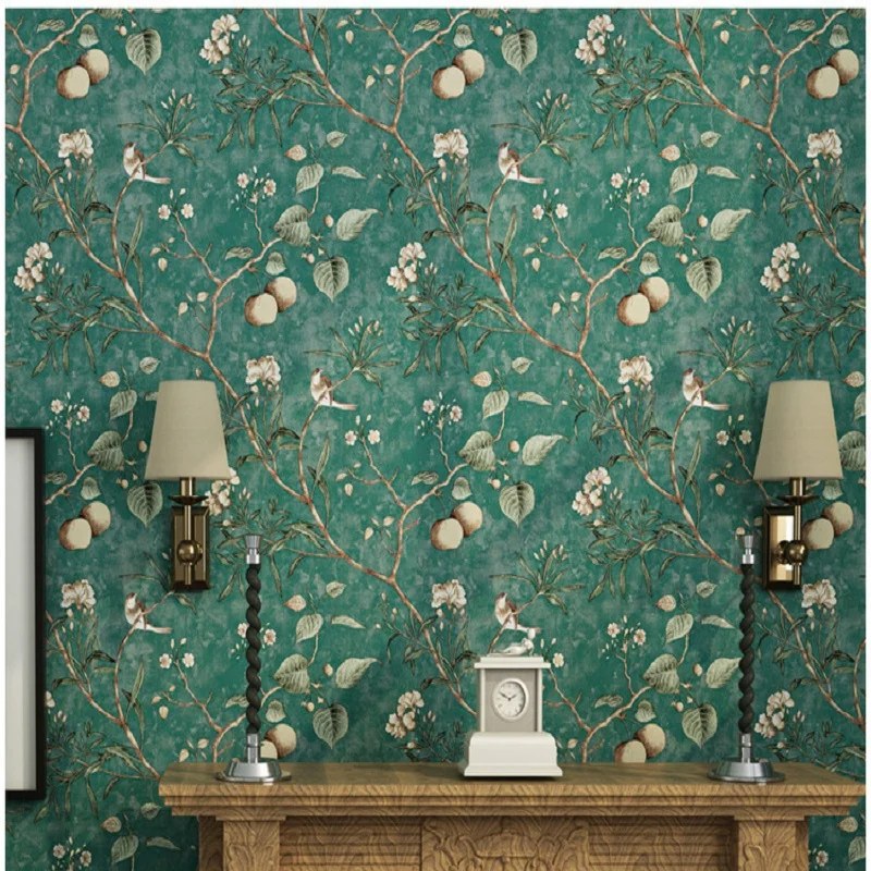 обои для стен в рулонах Американский стиль Обои цветок с птицы на ветке Rolls фон Mural