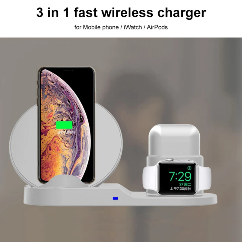3 в 1 Qi Быстрое беспроводное зарядное устройство для iPhone Samsung смартфон модная