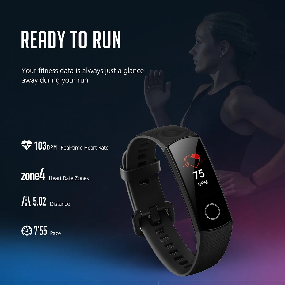 Honor Band 4 умный Браслет Водонепроницаемый 50 м фитнес-трекер сенсорный экран для сердечного ритма монитор дисплей вызов сообщение напульсники