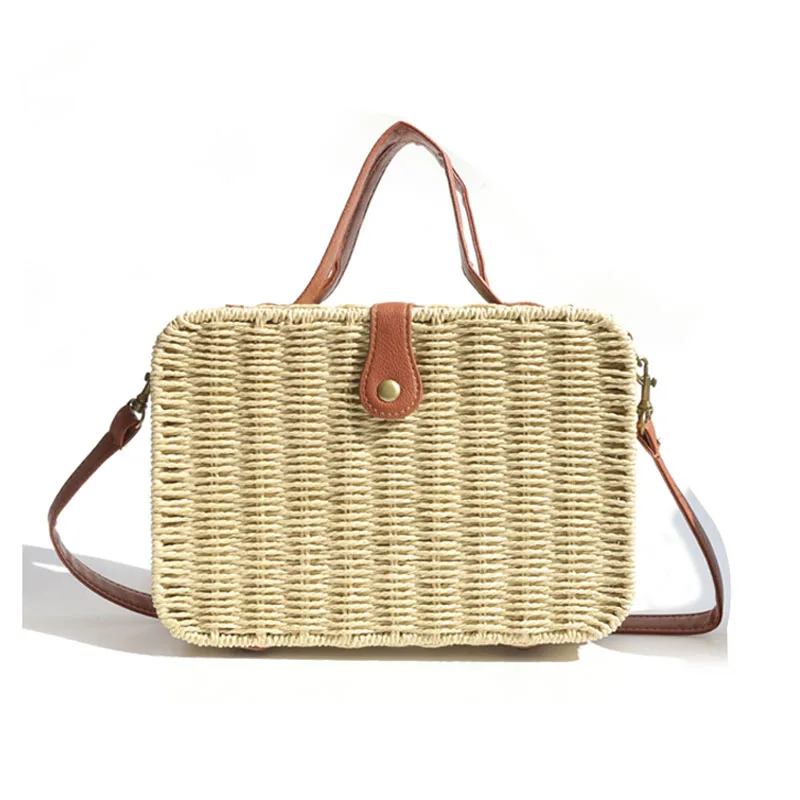 Новая модная летняя соломенная сумка ins Box богемная однотонная бумажная плетеная