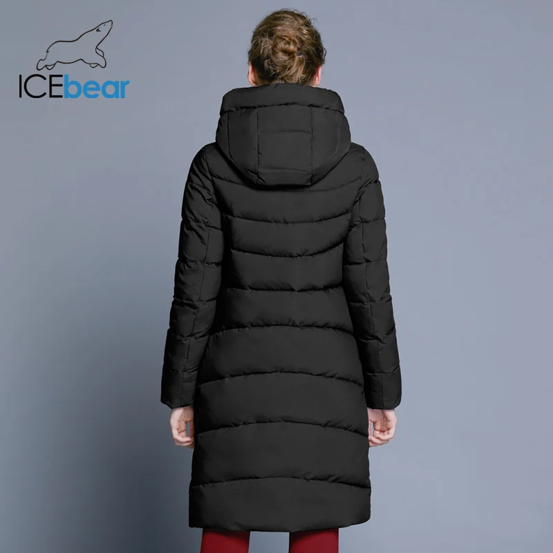 ICEbear Новинка высококачественная зимняя куртка женская с капюшоном ветрозащитная куртка средней длины высококачественный металлический застежка-молния модный стоячий воротник куртки GWD18101D