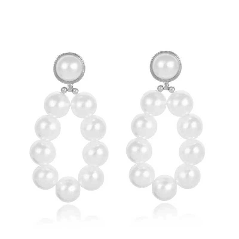 Temperament Exaggerated Handmade Simulated Pearl Geometric Dangle Earrings Women Elegant Korean Fashion Jewelry XR2052 | Украшения и