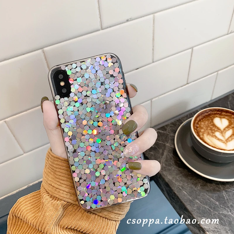 Цветной блестящий чехол с блестками для iphone X XS MAX XR 10 7 8 6 6s Plus Модный Лазерный Блестящий Мягкий из ТПУ|Бамперы|