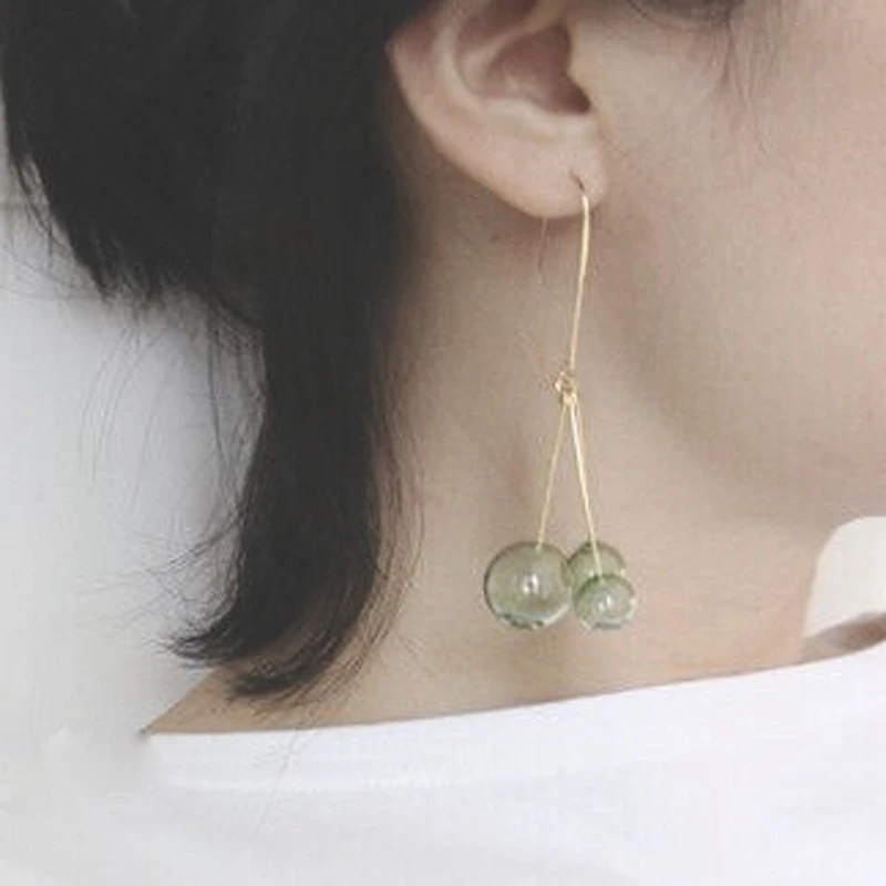 Cos Store Fresh Green Bubble Hook Earrings For Women Summer Style Glass Ball Dangle Earrings Korean Drop Earrings Femme