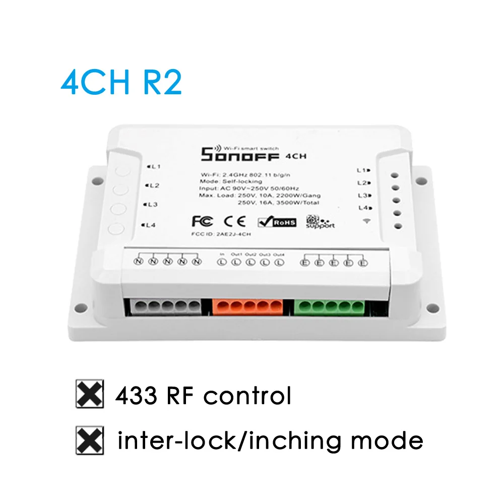 4CH R2 Sonoff 4CH Pro R2 смарт Wifi реле 4 канала 433 RF управление Ewelink приложение Голосовое управление с Alexa Google home - Комплект: 4CH R2
