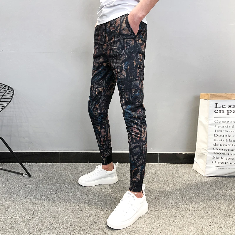 Летние модные брендовые новые Pantalon Hombre мужские штаны для бега, повседневные облегающие штаны до щиколотки с принтом, шаровары, мужские брюки