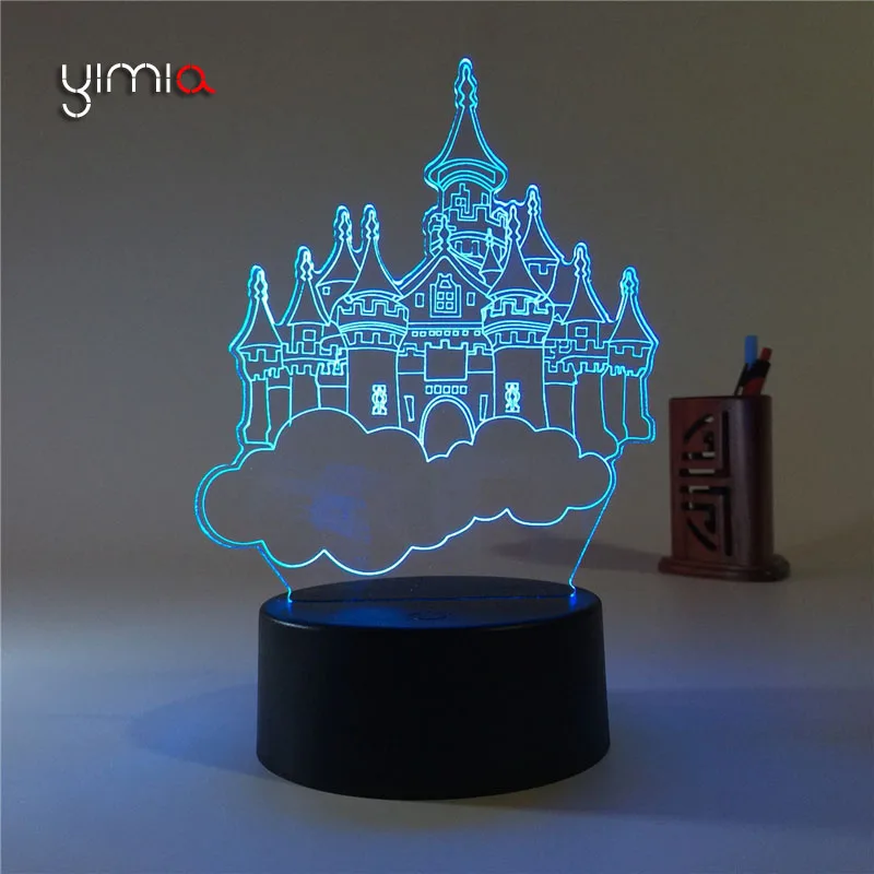3D Illusion Princess Castle Acrylic LED Night Light Micro USB Table Desk Lamp Touch Button Halloween New Year Kids Gift | Лампы и