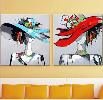 100% ручная работа красивая девушка с шляпой художественное настенное искусство