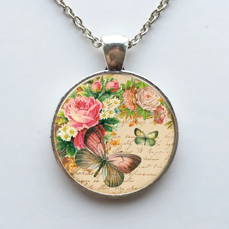 Ожерелье из стекла с подвеской в виде розовой бабочки | Украшения и аксессуары