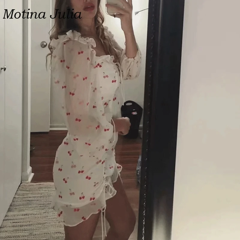 Женское шифоновое платье на шнуровке Motina Julia летнее Мини Платье с принтом вишни
