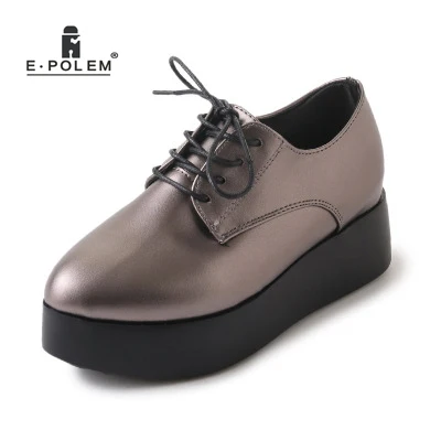 

High Quality Women's Platform Leather Shoes Vintage Lace UP Casual Shoes Women's Heightened College Style Shoes