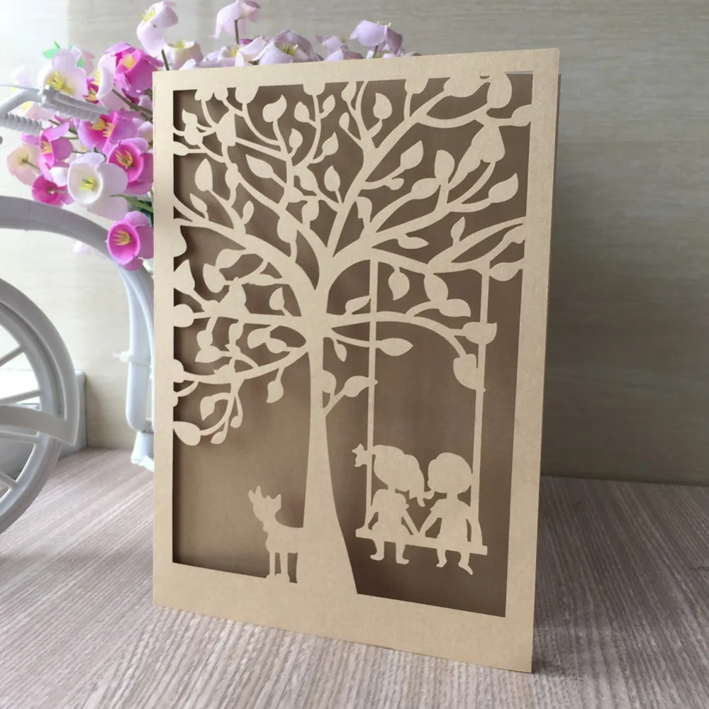 

50pcs Laser Cut Pearl Shimmer paper Inviting Card Paper Craft Party Event Supplies Romantic Wedding Invitation Card with Couples