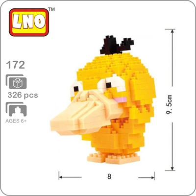LNO аниме Pocket Monster Pikachu Koffing Psyduck Poliwhirl Meowth Mudkip Piplup DIY алмазные мини строительные блоки игрушка без коробки - Цвет: 172Psyduck