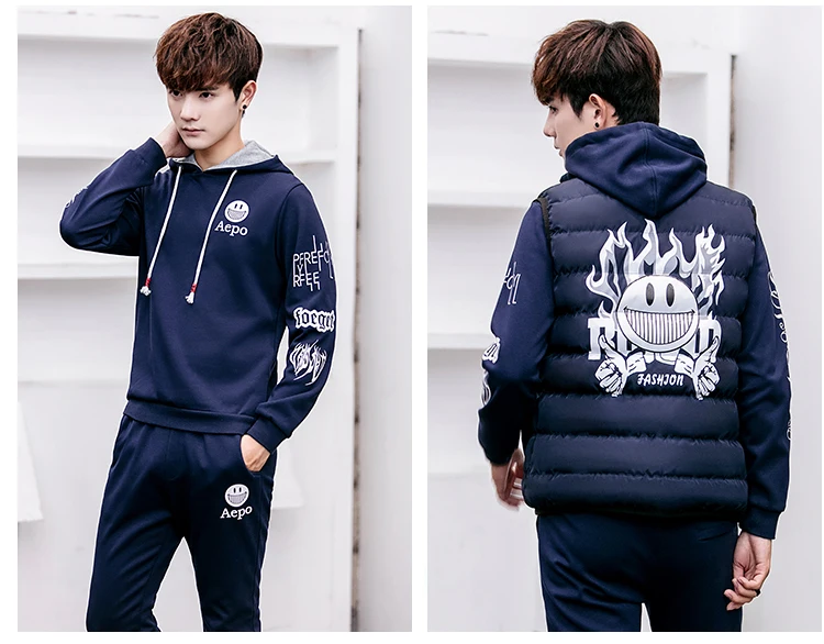 

Rlyaeiz High Quality 2017 Autumn Sportswear Men Casual Sporting Suits Hooded Hoodies + Pants + Vest 3 Piece Set Mens Tracksuits