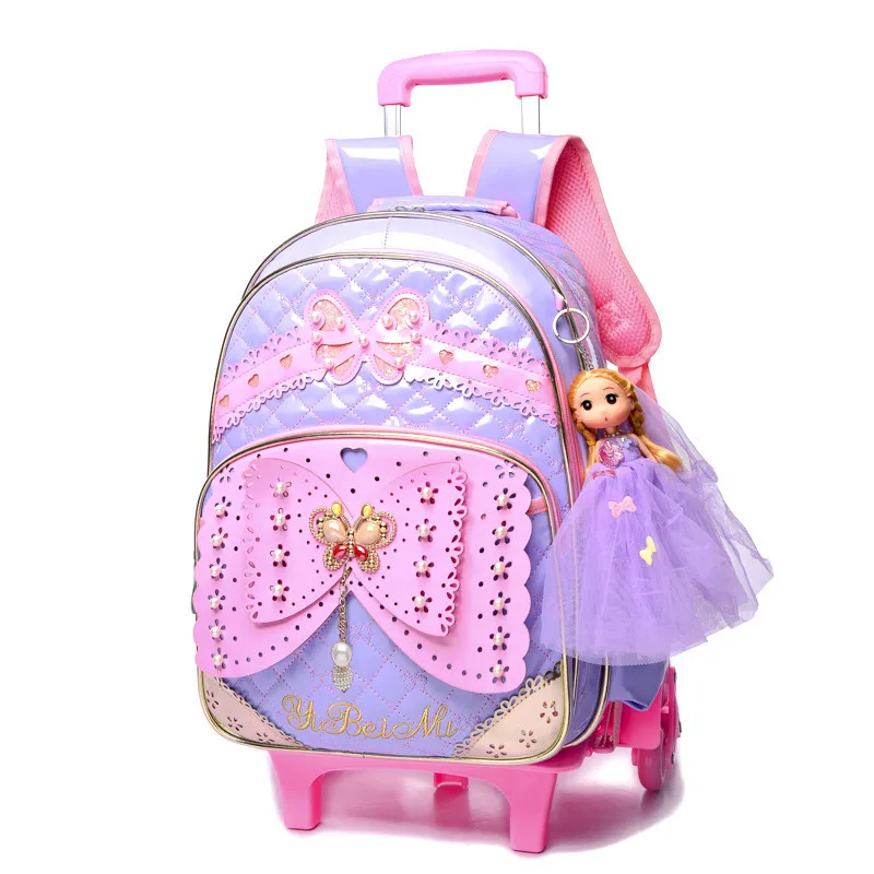 Cartoon PU waterproof Children School Bags Mochilas Kids Backpacks With 2/6 Wheels Trolley Luggage For Girls backpack wholesale Багаж и